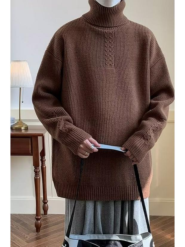 Pánský černý rolák - Ležérní, volný, všestranný, silný trendový pletený top s jelení kožešinou, hongkongského stylu, ideální pro podzim/zimu