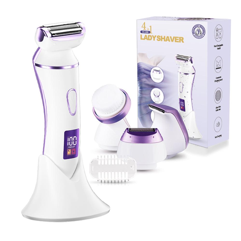 Rasoir Tondeuse Électrique 4-en-1 pour Femmes pour Bikini Aisselles Jambes Poils du Nez avec Brosse de Nettoyage, Rechargeable