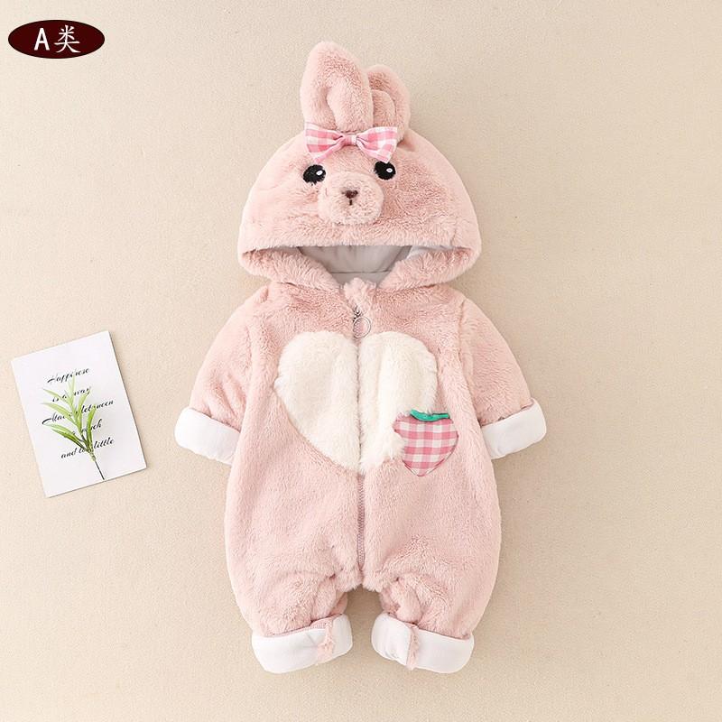 Baby Mädchen Winter Verdickter Strampler mit Füßen und Kapuze Langarm Prinzessinnenstil 66-90cm Säuglinge