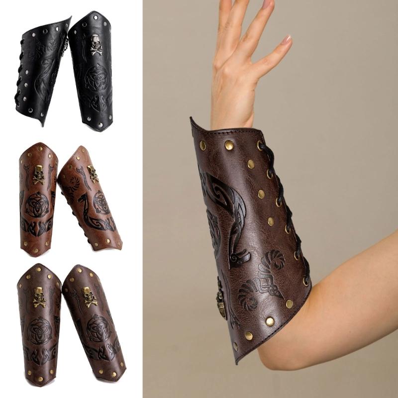 Men Embossed Wrist Cuffs Bracer Gauntlet Cosplay Bracer Wristband for Parties