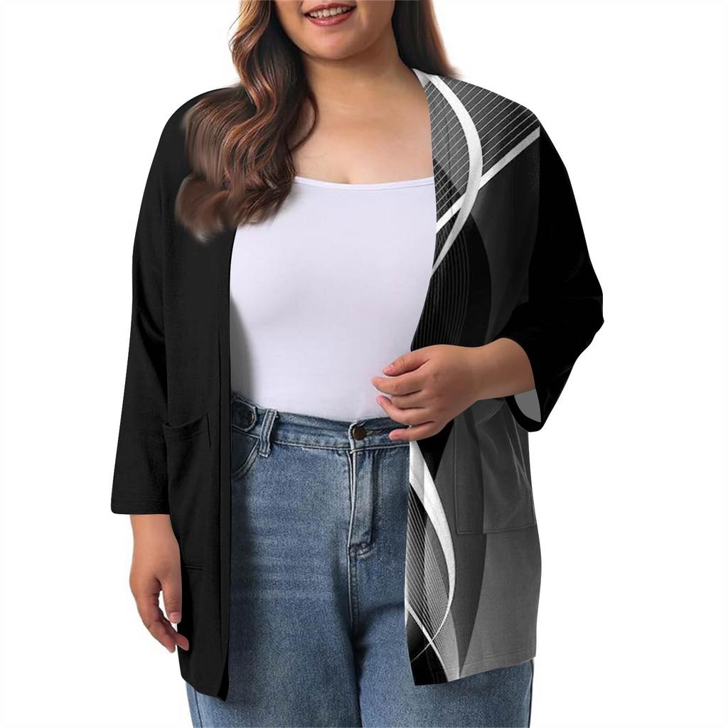 Women's Fall And Winter Fashion Casual Soild 3/4 Sleeve Mid-Length Cardigan Jacket