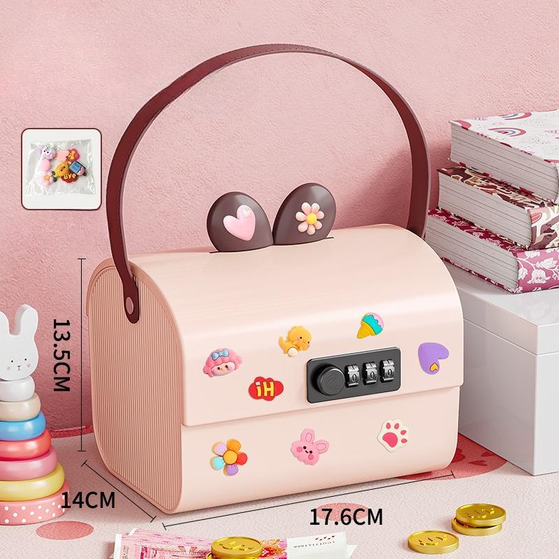 

Bunny Ears Storage Box with Password Lock Kids Savings Box Piggy Bank Large Capacity Multi-functional Desktop Cute Organizer Box No specification розовый