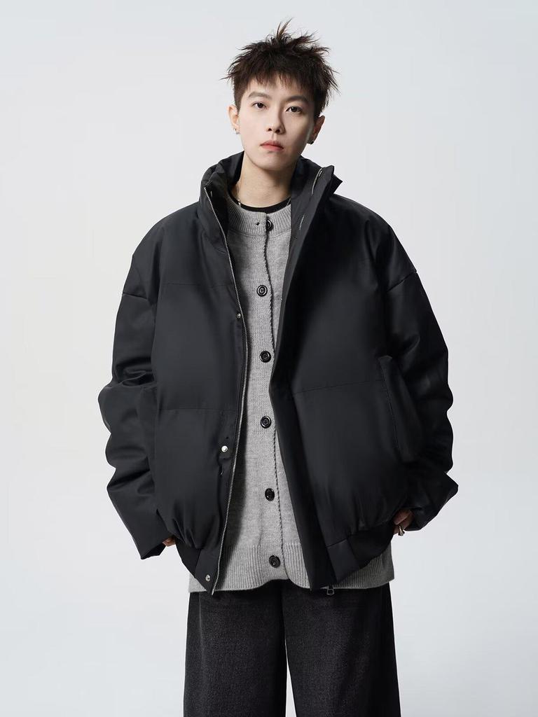 Men's American-Style Winter Warm Cotton Jacket, Loose Fit, Short PU Leather, Padded, Niche Design.