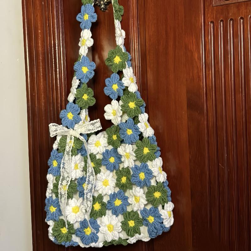 Spring flower bag wool hand-woven material bag crochet crochet DIY gift to pass the time bustling bag