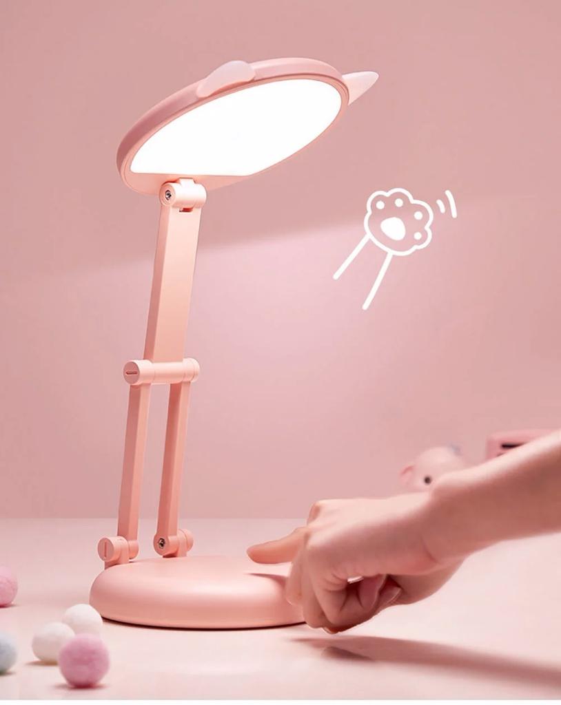 Folding Desk Lamp Pink Eye Protection Table Lamp Cute Cat Ear Night Light Portable Reading and Learning Desk Lamp