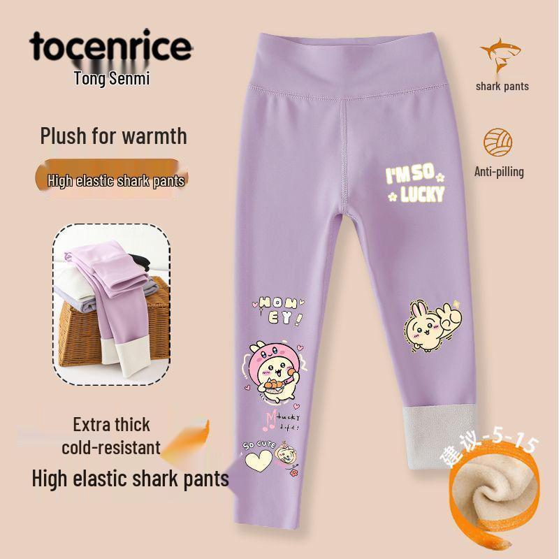 2025 Style Fleece-Lined Little Eight Shark Leggings for Girls - Yoga Barbie Pants for Middle & Older Children