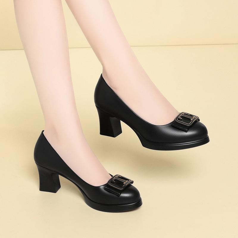 Black high heels women's spring summer new temperament shallow mouth catwalk shoes single shoes waterproof table leather shoes