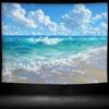 2D Coastal Beach & Ocean Waves Tapestry Bright Sunny Nature Art Wall Decor Cloth for Home & Bedroom