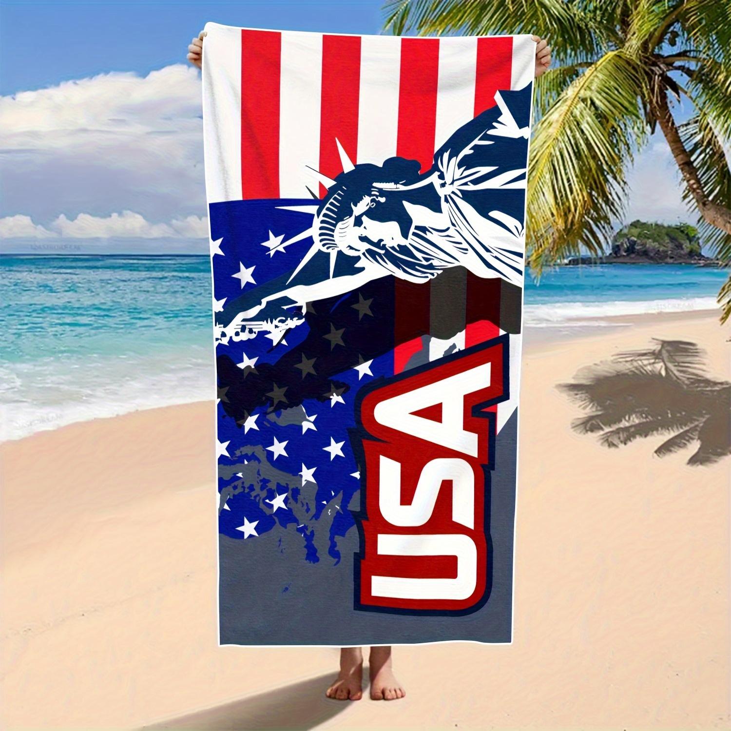 

USA Statue Of Liberty Beach Towel Single Sided 2D Print Soft Microfiber Beach Towel Pool Beach Vacation Accessory Patriotic Gift W30*H60(CM)