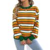 Maglione da Donna Casual a Blocchi di Colore con Strisce, Maniche a Lanterna, Girocollo, Vestibilità Larga
