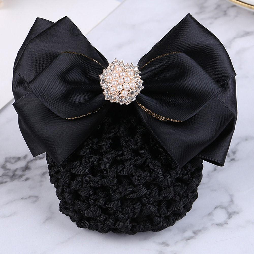 Women For Girls Hotel Nurse Bowknot Spring Clip Korean Bun Snood Hairgrips Cover Net Ponytail Clip