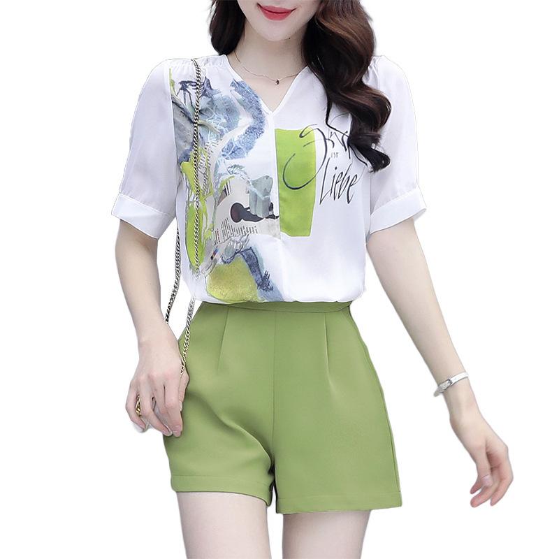 

Новый шифоновый костюм-двойка с шортами для женщин на лето, повседневный, свободный, облегающий топ, широкие брюки, комплект из двух предметов 3XL