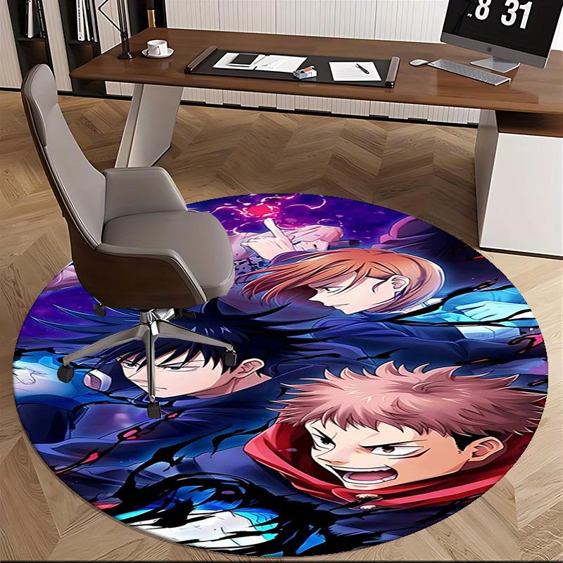 1pc Anime Cartoon Design Round Carpet  Office Chair Mat, NonSlip Rug for Home Decor