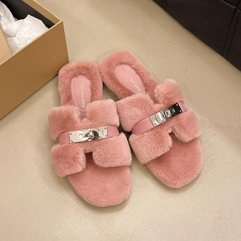 

Корейская версия тапочек Мао Мао женские осень 2025 новые плюшевые на плоской подошве для улицы плоская подошва знаменитость нежные тапочки 40 розовый