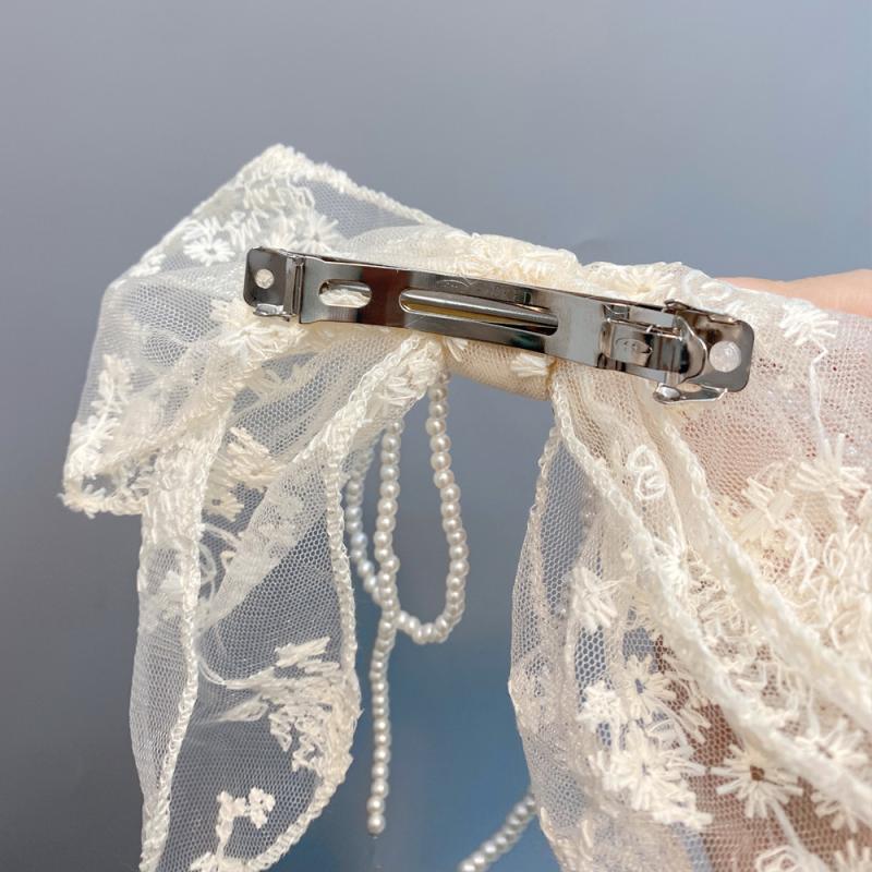 Elegant Lace Embroidery Bow Hair Clip Solid Color Retro Headdress Hair Clips Sweet Girls Princess Hair Accessories Gift