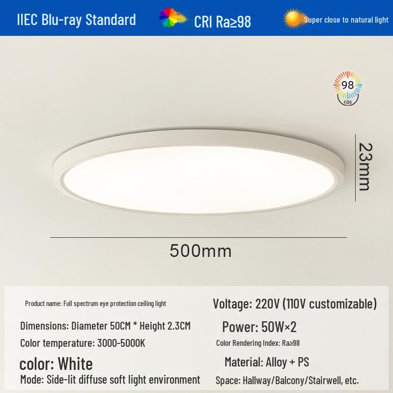 Ultra-Thin Full Spectrum Eye Protection Ceiling Light for Study, Bedroom, or Hallway