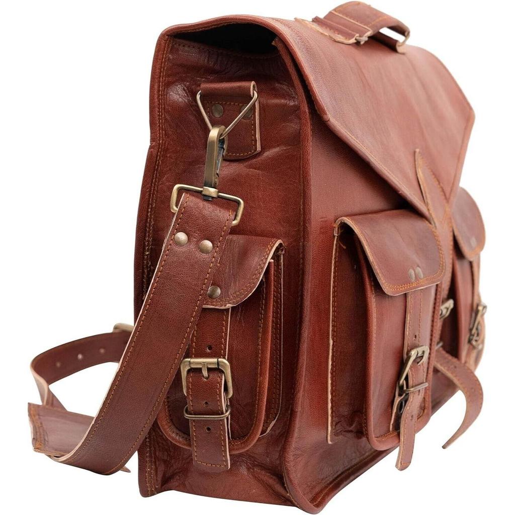 Pánská taška na notebook Real Goat Leather Vintage Brown Messenger Aktovka přes rameno