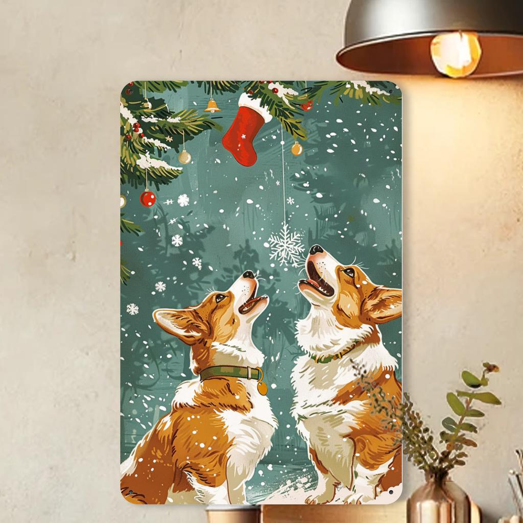 1ks Vintage vánoční Corgi kovový plechový znak, rustikální železná nástěnná dekorace pro posilovnu, kavárnu, garáž, restauraci, domov, lesní zahradu, vnitřní i