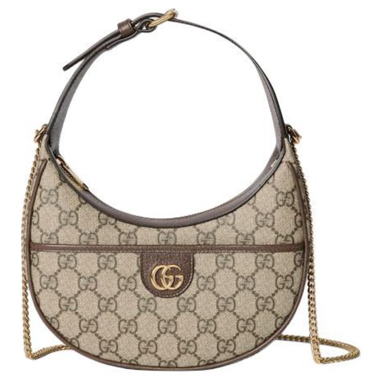 Gucci Ophidia GG Logo Vintage Chain Shoulder Strap Canvas With Leather Trim Mini Bag Women Shoulder Bag Beige Ebony 772308-K9GSG-8367