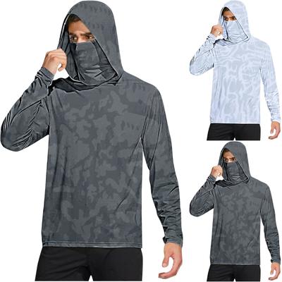 Camiseta para hombre con máscara ligera de manga larga con capucha para senderismo, pesca, rendimiento