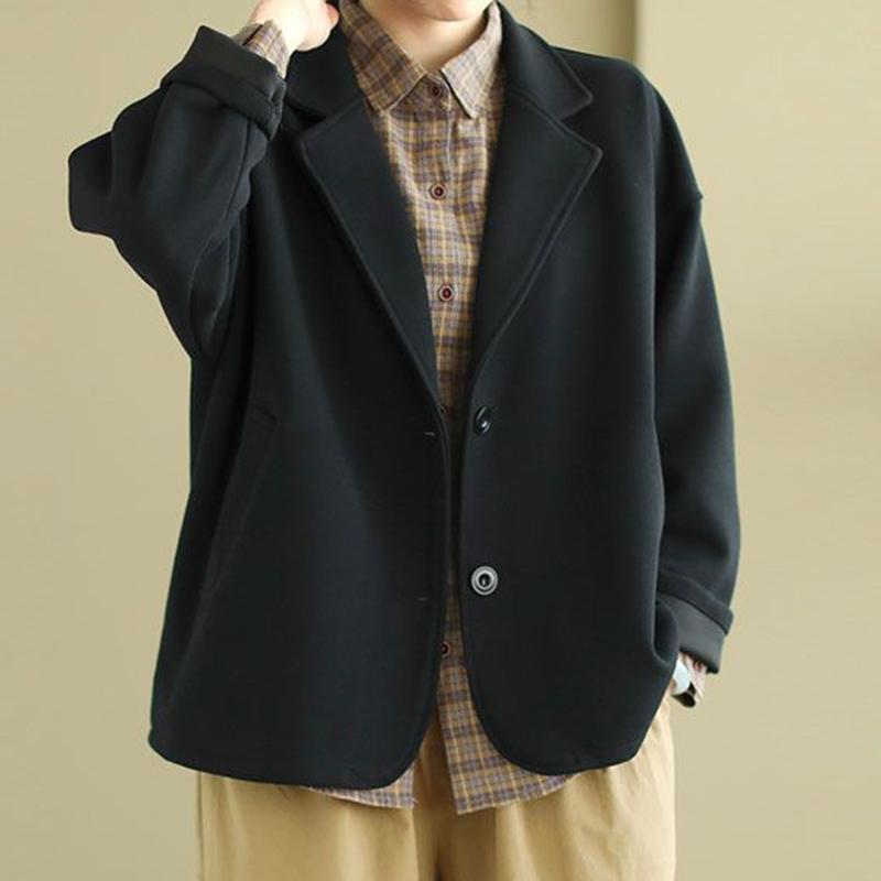 

Пальто для женщин Хлопок Осень Зима Утепленное Повседневное Оверсайз Однотонное Вязаное Эластичный Хлопок Блейзер Пальто XXXL чёрный