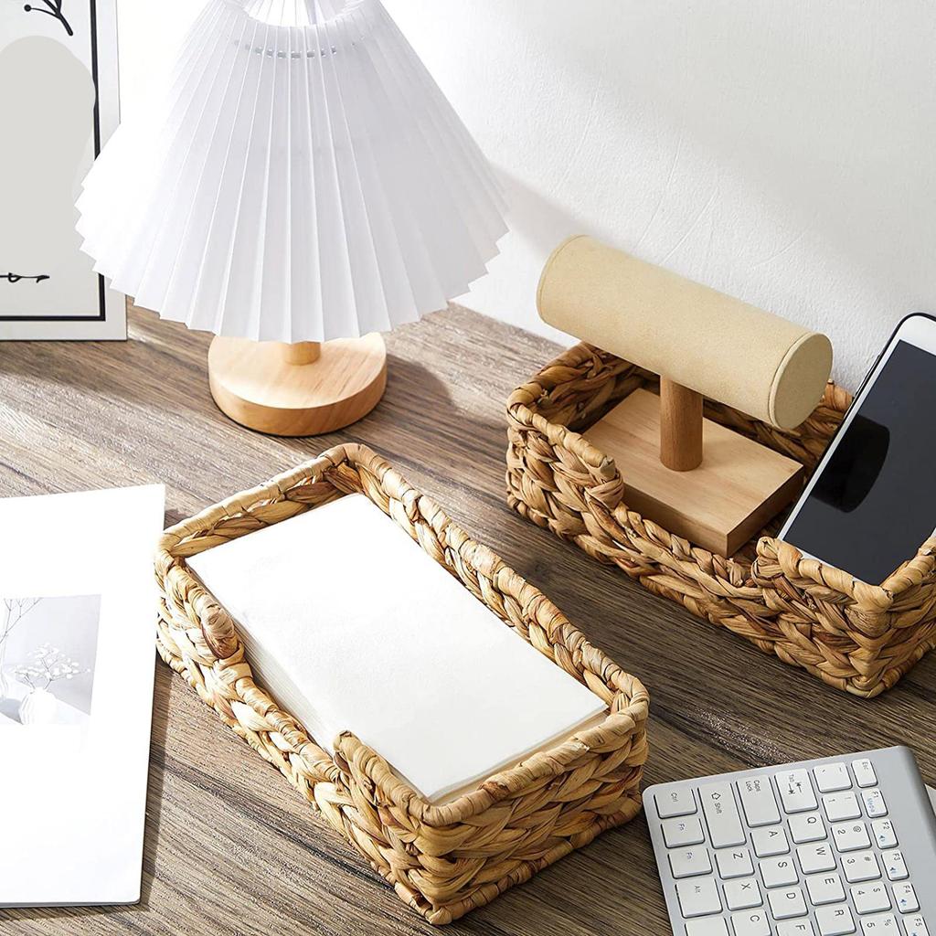 Eco Friendly Water Hyacinth Decorative Napkin Tray Handmade Storage Basket For Kitchen Bathroom Living Room