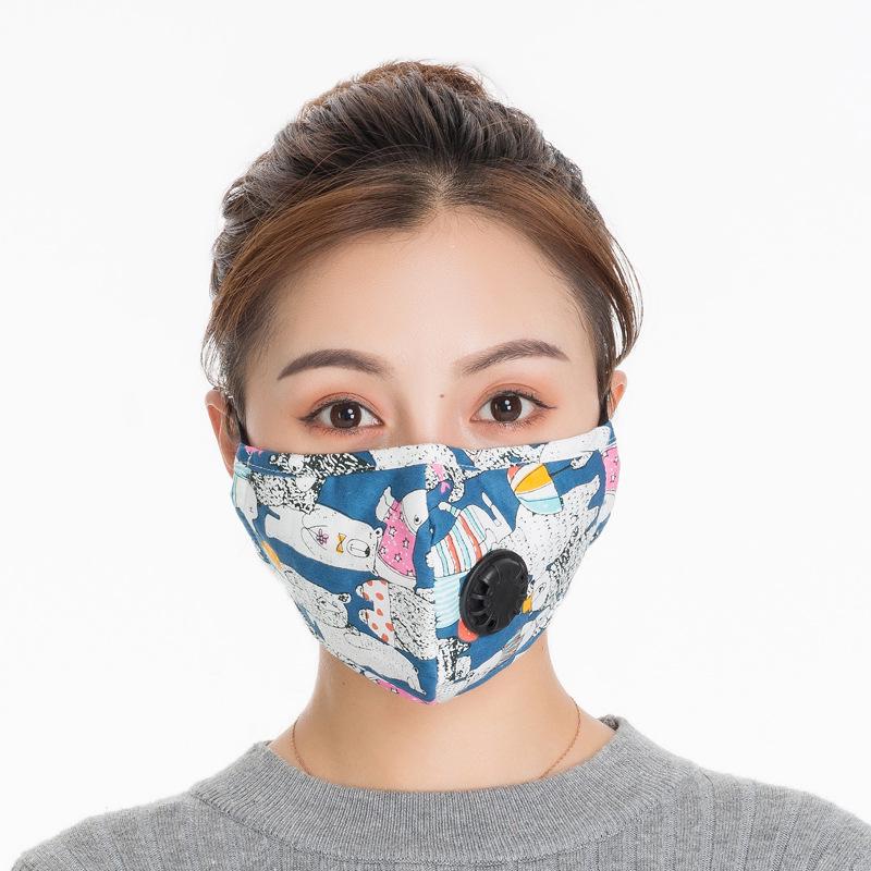 Unisex Black Cartoon Cotton Winter Mask with PM2.5 Anti-Smog and Dust Filter