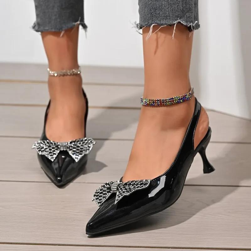 2025 New Slip-on Women's High Heels Crystal Butterfly-knot Office and Career Best Seller Plus Size Closed Toe Sandals