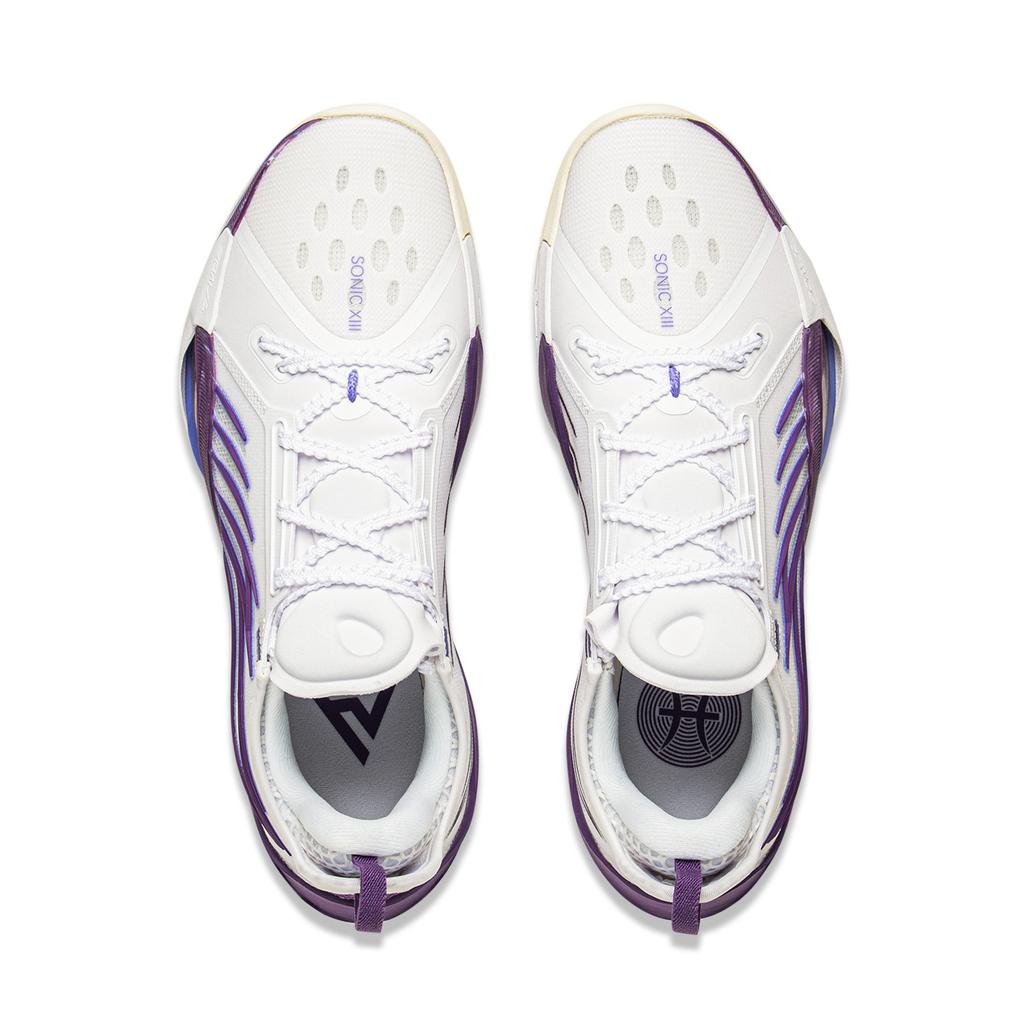 Nuevas Zapatillas de Baloncesto LiNing Sonic 13 Antideslizantes Resistentes al Desgaste Caña Baja Hombre Blanco Morado ABAV025-7