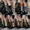 Asymmetric Autumn Winter Women Socks Funny Cute Cartoon Cat Embroidery Animal Ab Interesting Mid Tube Socks