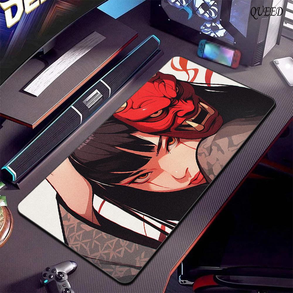 900x400mm Locking Edge Mousepad Oni Mask HD Print Keyboard Mousepad Anime Girls Large Gaming Mouse Mat Rubber Non-slip Desk Pad