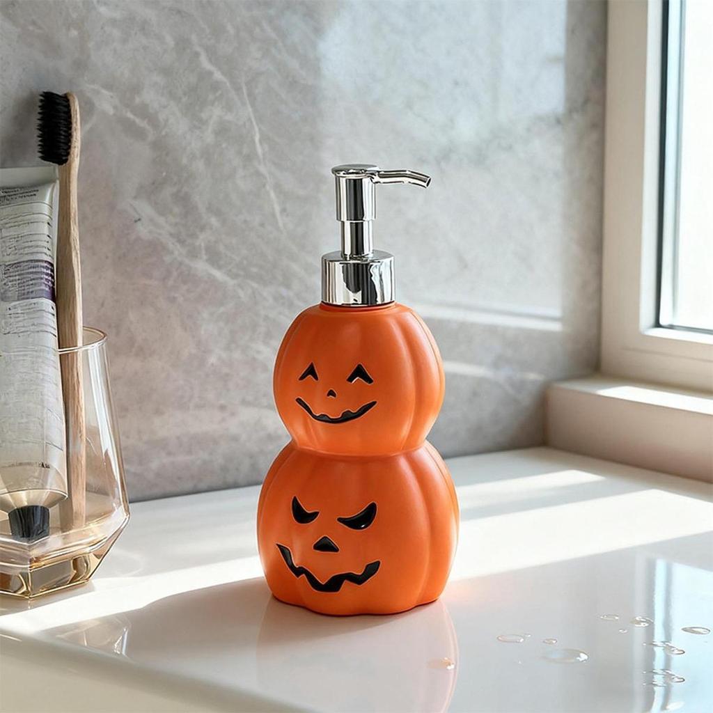 Halloween Pumpkin Soap Dispenser Shower Gel Bottle Empty Manual Lotion for Apartment Kitchen