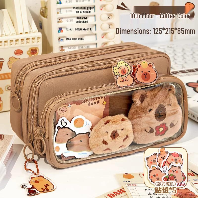 2024 Capybara Multi-layer Large Capacity Pencil Case for First Grade Girls