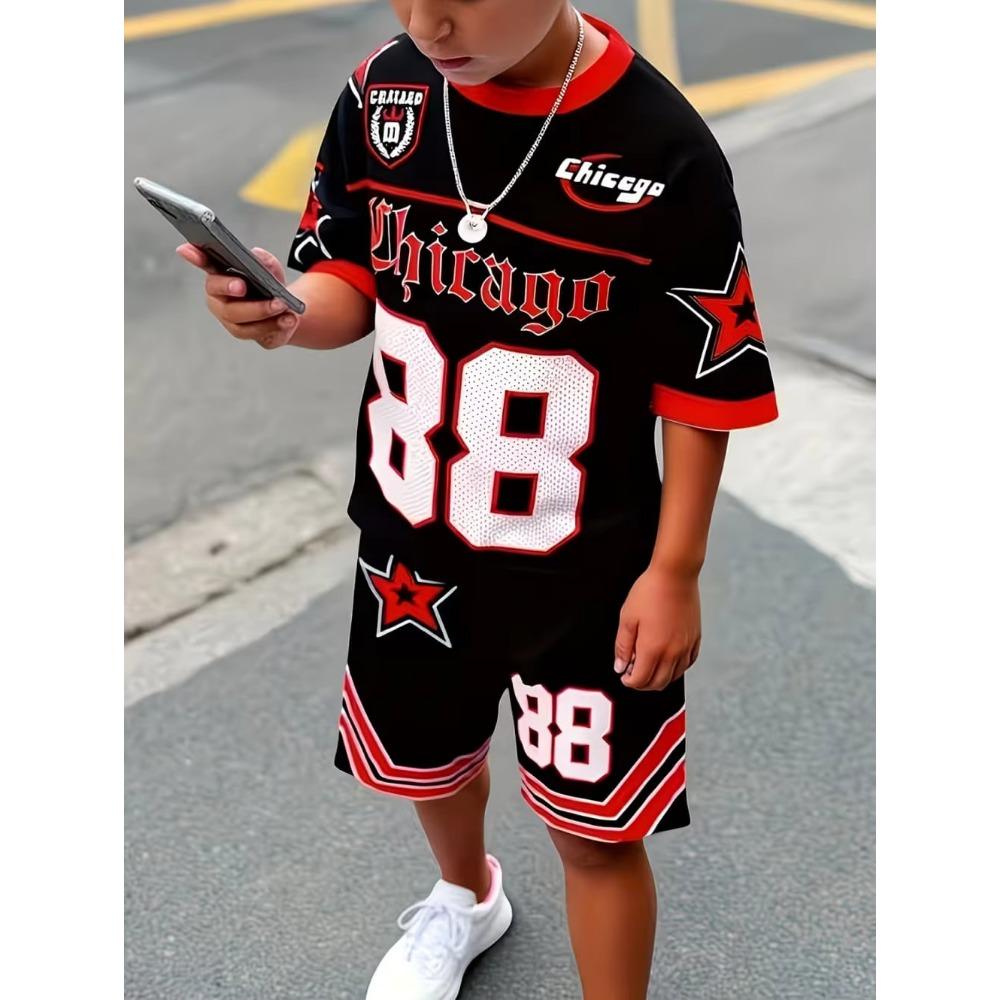 2 Stück Kinderkleidung Jungen Fußball-Outfit Schwarz Gelb Fußballtrikot Shorts Set, Leichte Sportkleidung für das Training