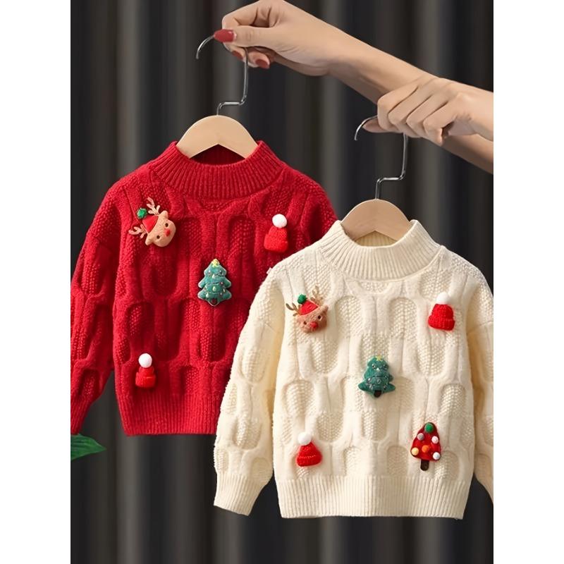 

Рождественский декор Милый свитер для девочек, Теплый удобный пуловер с круглым вырезом и длинными рукавами, топ-джемпер для осени/зимы 90 белый