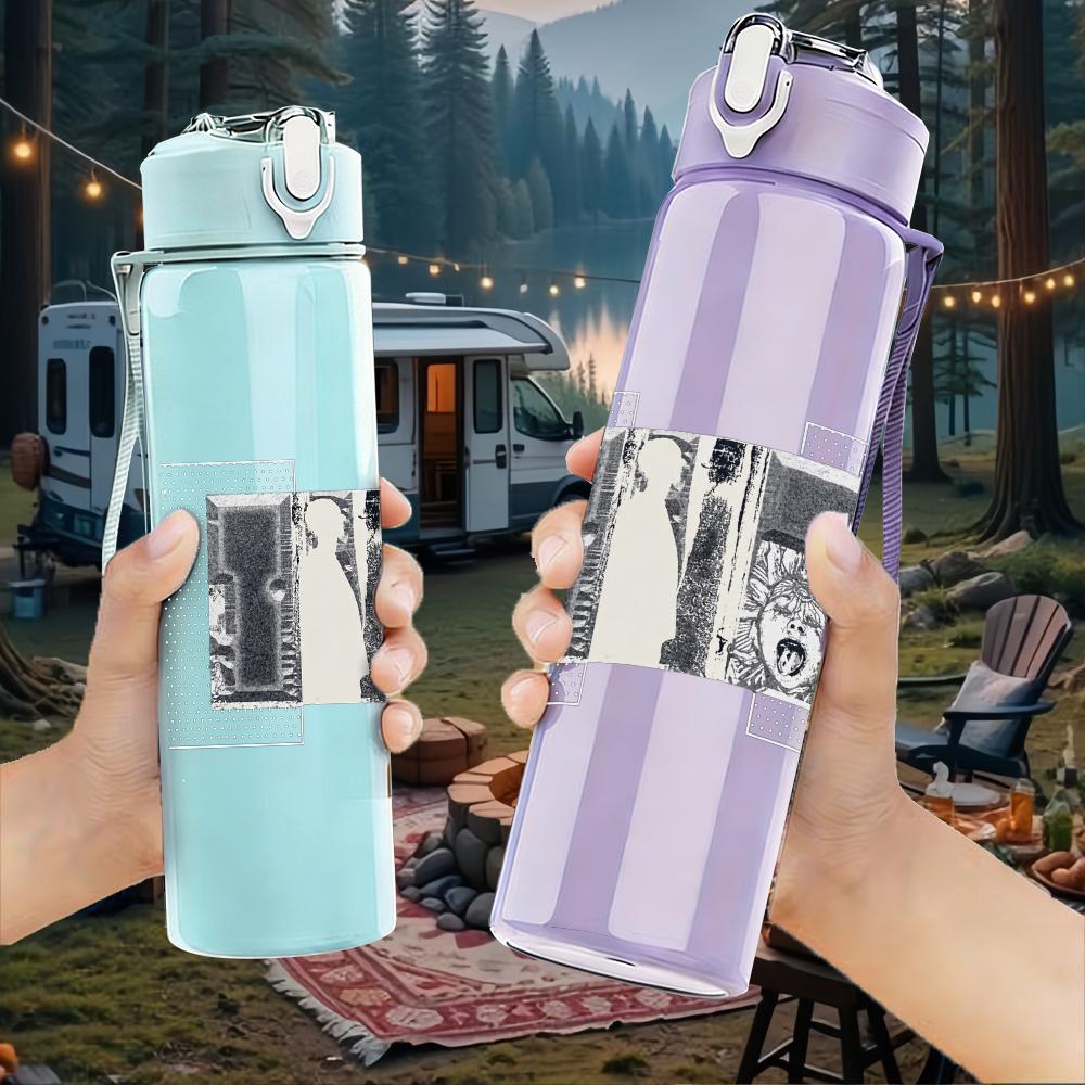 PC Small Rectangular Faded Text Print 750ml colorful plastic sports water bottle leakproof pop up lid with straw for outdoor work home use
