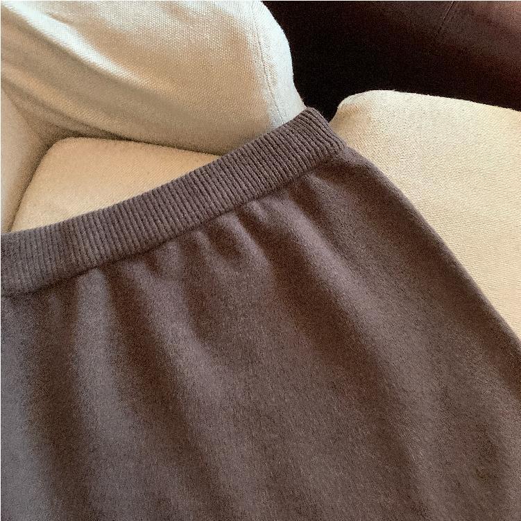Women's High-Waisted Elastic Waist Gray Knit Skirt - Autumn/Winter 2025 Hip-Hugging A-Line Style