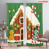 2pcs,2D Plane Printing Popular Curtain Panels Gingerbread House Candy Christmas (2) Versatile Polyester Fabric (without Rod) All