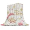 Christmas Pink Santa Claus Snowflakes Throw Blanket Christmas Blanket Soft Plush Warm Sofa Throw Blanket Holiday Gifts