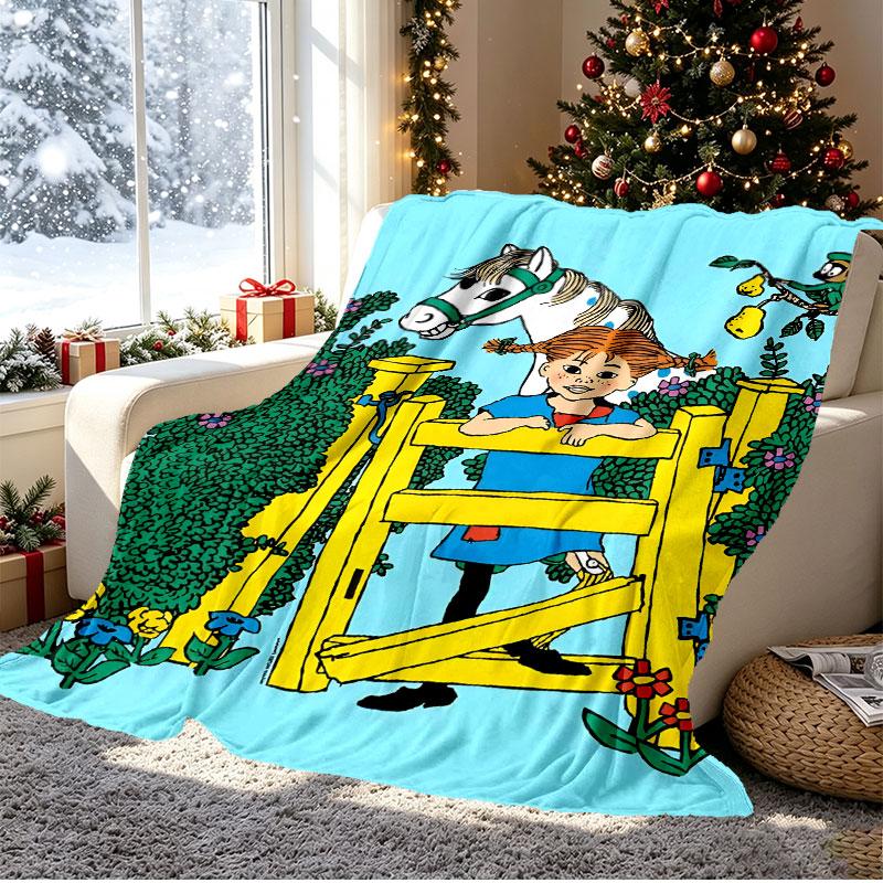 Pippi Longstocking Pattern Blanket for Home Decoration, Bed, Sofa, Car Travel, Camping, Suitable for All Seasons, Birthday Christmas Gift