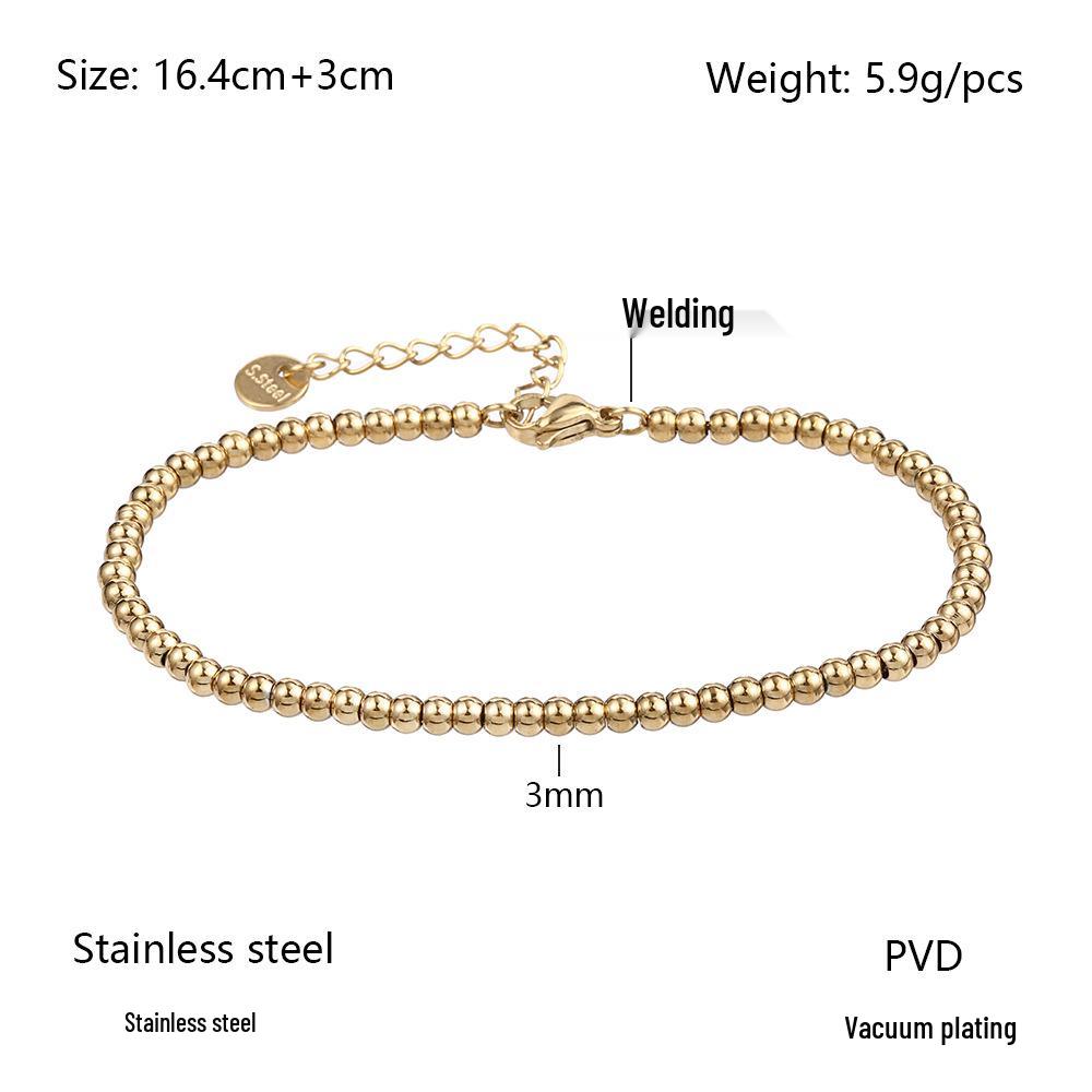 Bracelet Européen & Américain Minimaliste en Acier Inoxydable Élastique à Perles Dorées pour Femmes