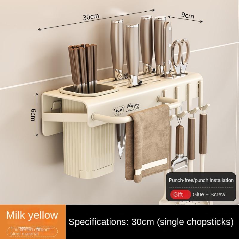 Wall Mounted Stainless Steel Knife Holder Kitchen Storage Shelf Cutlery Dishcloth Towel Drain Rack Hole-free Organizer