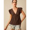 Spring and Summer Fashion Hollow-out V-neck Top with Ruffle Lace Short-sleeved Women’s T-shirts
