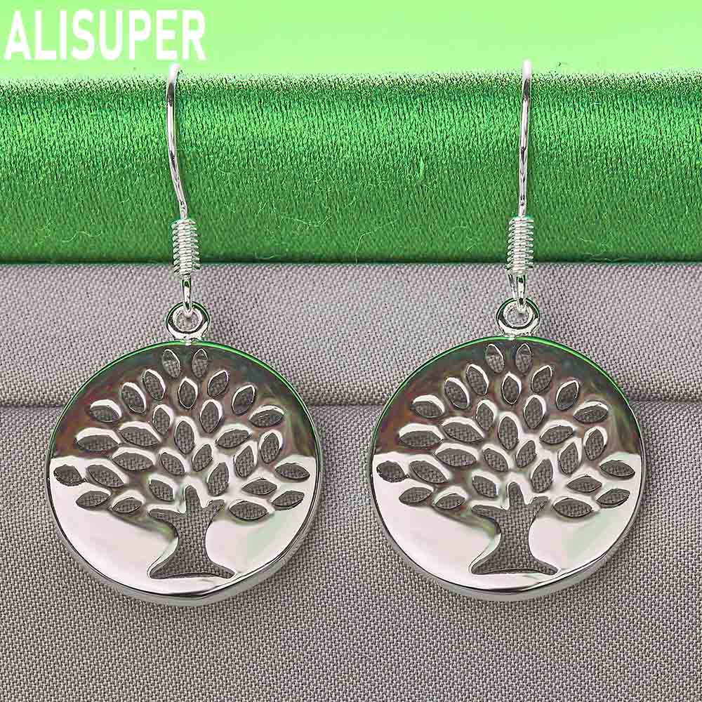 925 Sterling Silver Simple Openwork Round Tree Earrings - Stylish Banquet Jewelry