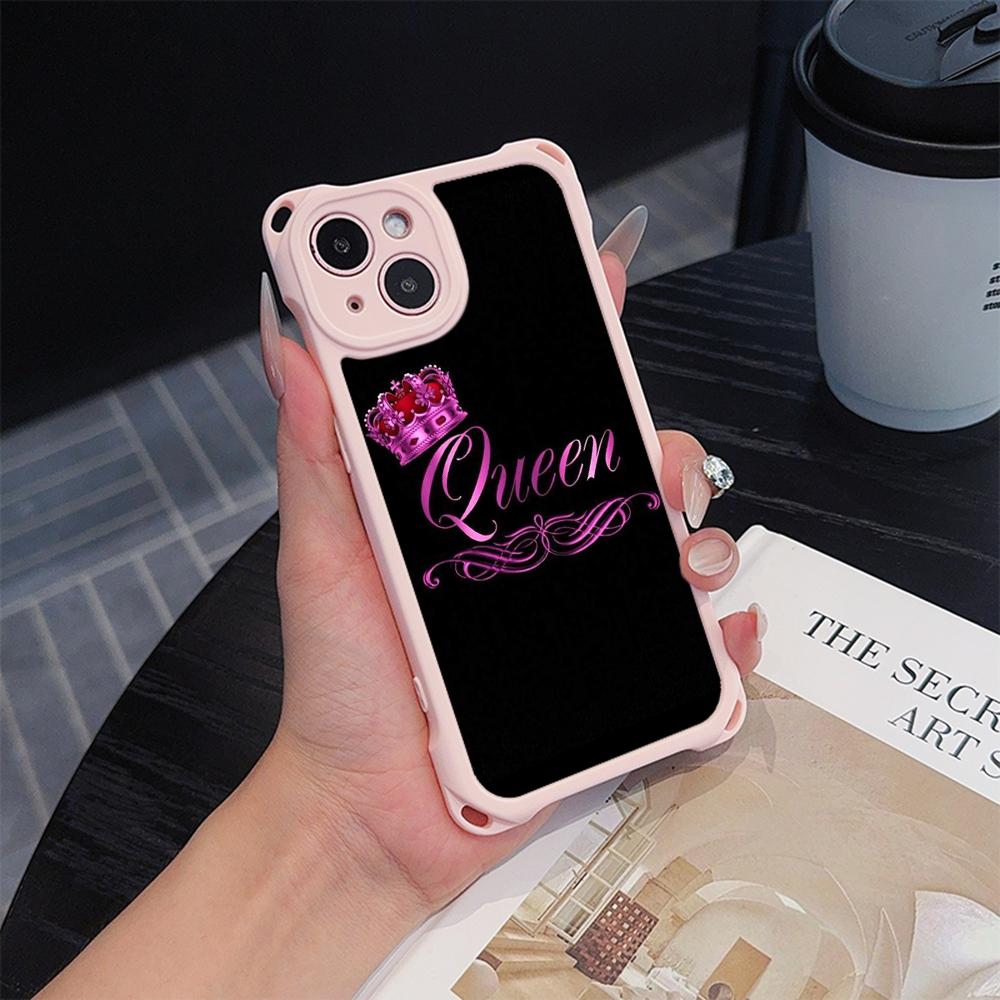 Ae84 King Queen Couple Art Soft Phone Cases for iPhone 16 15 14 13 12 11 Pro Max 8 7 Plus XR XS with Wrist Strap Lanyard Corner Protection Back Cover
