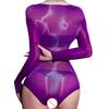 Damen Sexy Glänzend Durchsichtig Body Atmungsaktiv Jumpsuit Langarm Bodystocking Offener Schritt Badebikini Intime Strümpfe