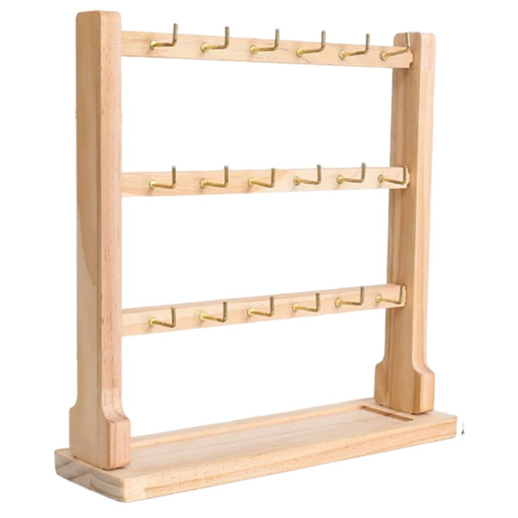 Wooden Jewelry Display Stand with Hook Household Bracelet Storage Rack Multi-Layer Necklace Wood Holder for Closet Dresser