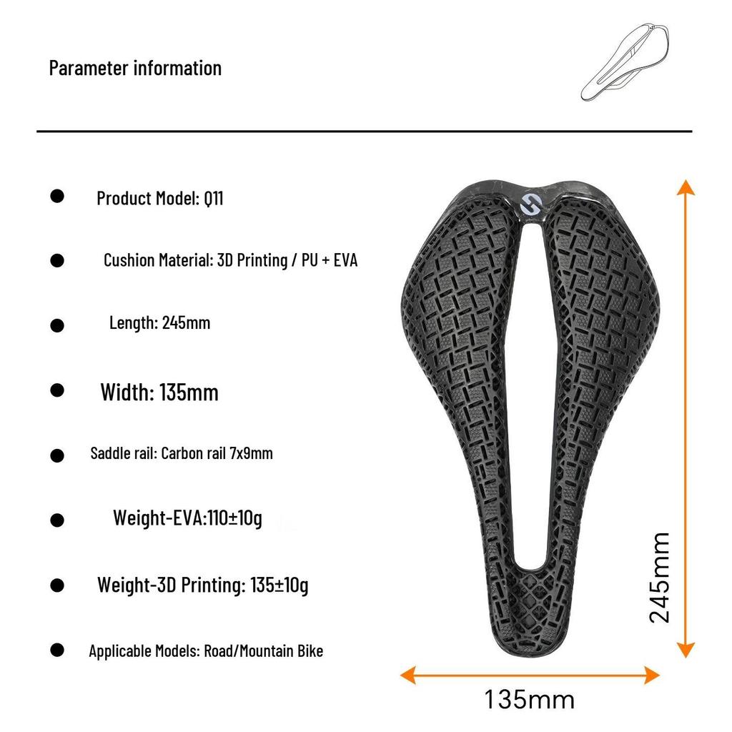 TOSEEK Carbonfaser 3D-gedruckter Fahrradsattel Q11 - Superleichter EVA-Sitz für Straße & Berg