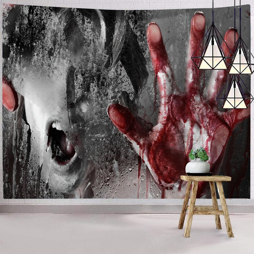 Dark Halloween Horror Tapestry Scared of Zombies Wall Hanging Witch Mysterious Woman  Home Decor Holiday Backdrop