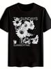 Black "The Sundays" Graphic T-shirt - Vintage Rock Band Design with Sunflowers